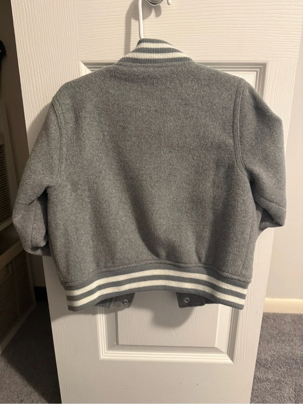 GAP Kids Gray Varsity-Style Jacket with White Stripes